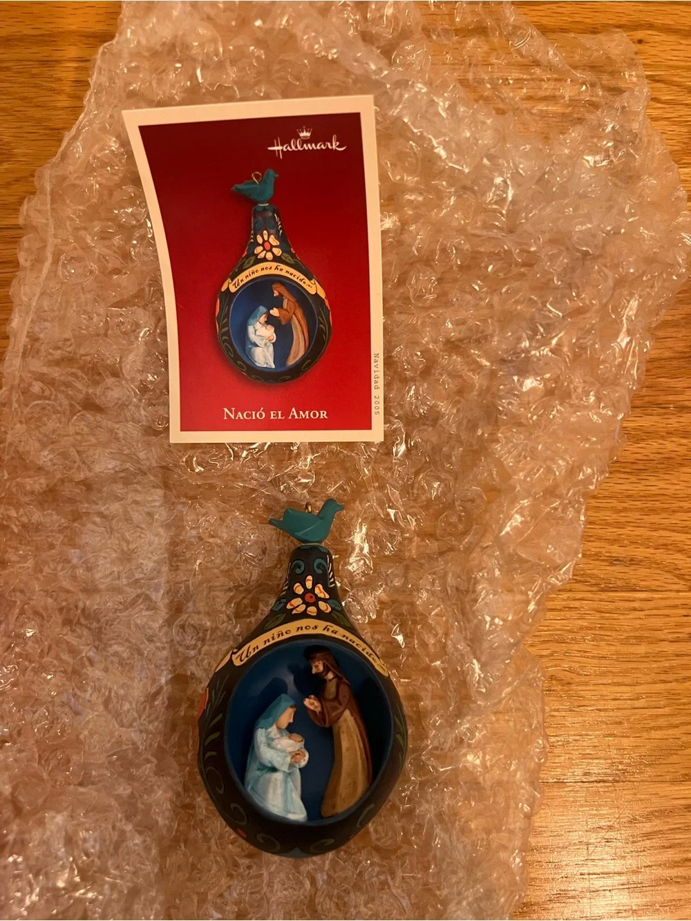 Hallmark Blue and Brown Nativity Teardrop Ornament 2005